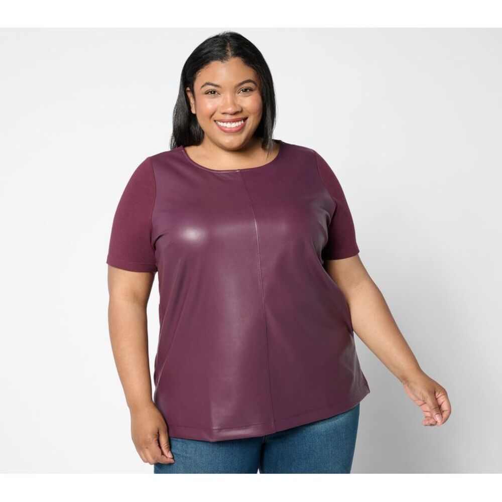 SUNNYLiFE Women's Top Sz M Faux Leather Knit Back Purple A655137